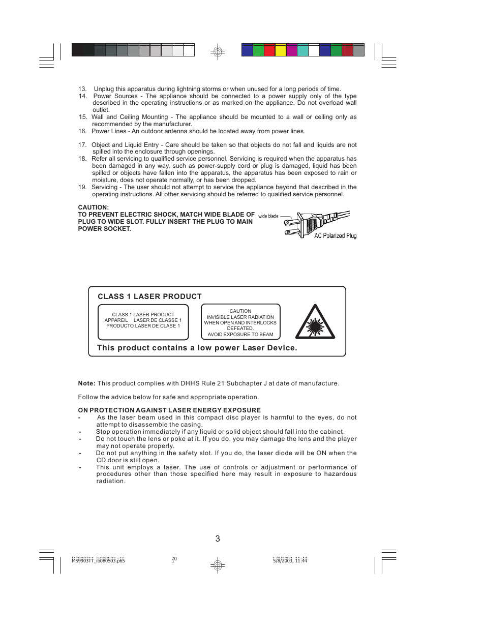 This product contains a low power laser device | Jensen JMC-1000 User Manual | Page 4 / 31