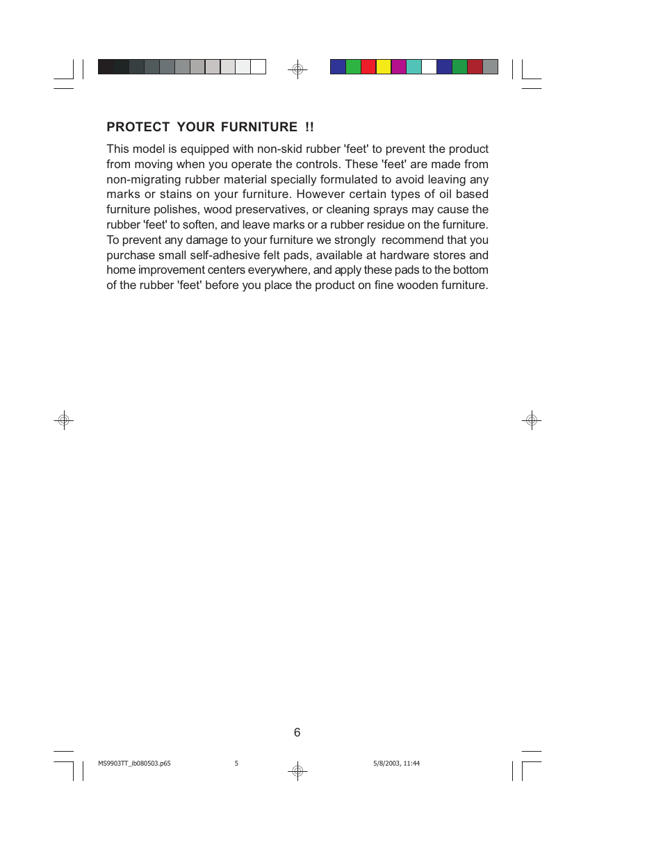 Protect your furniture | Jensen JMC-1000 User Manual | Page 7 / 31