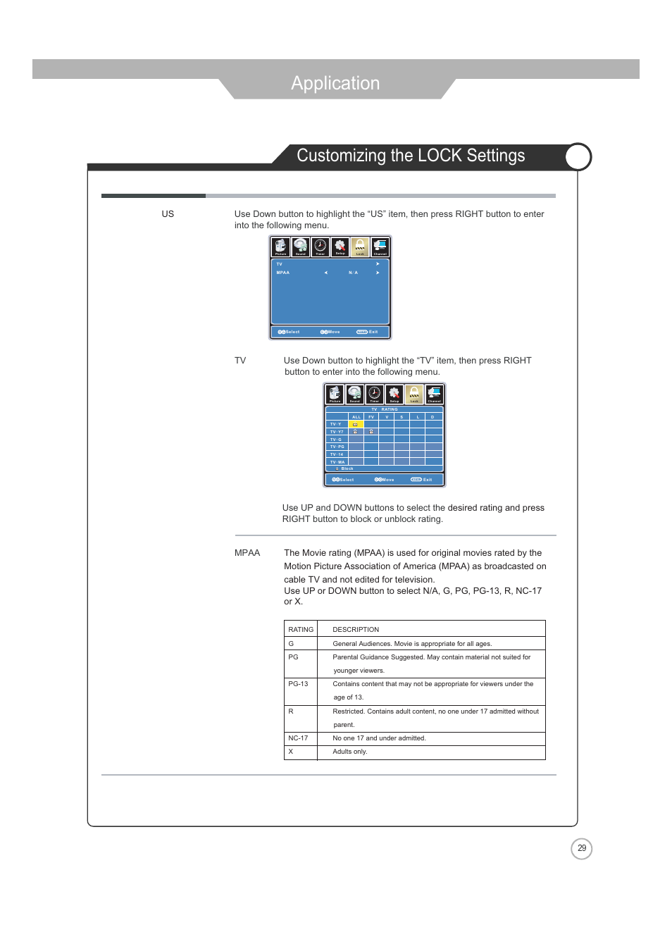 Application, Customizing the lock settings | Jensen JE2608 User Manual | Page 29 / 37