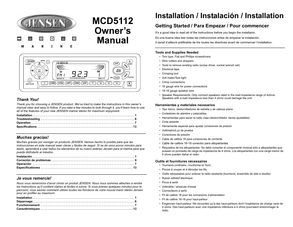 Jensen MCD5112 User Manual | 13 pages