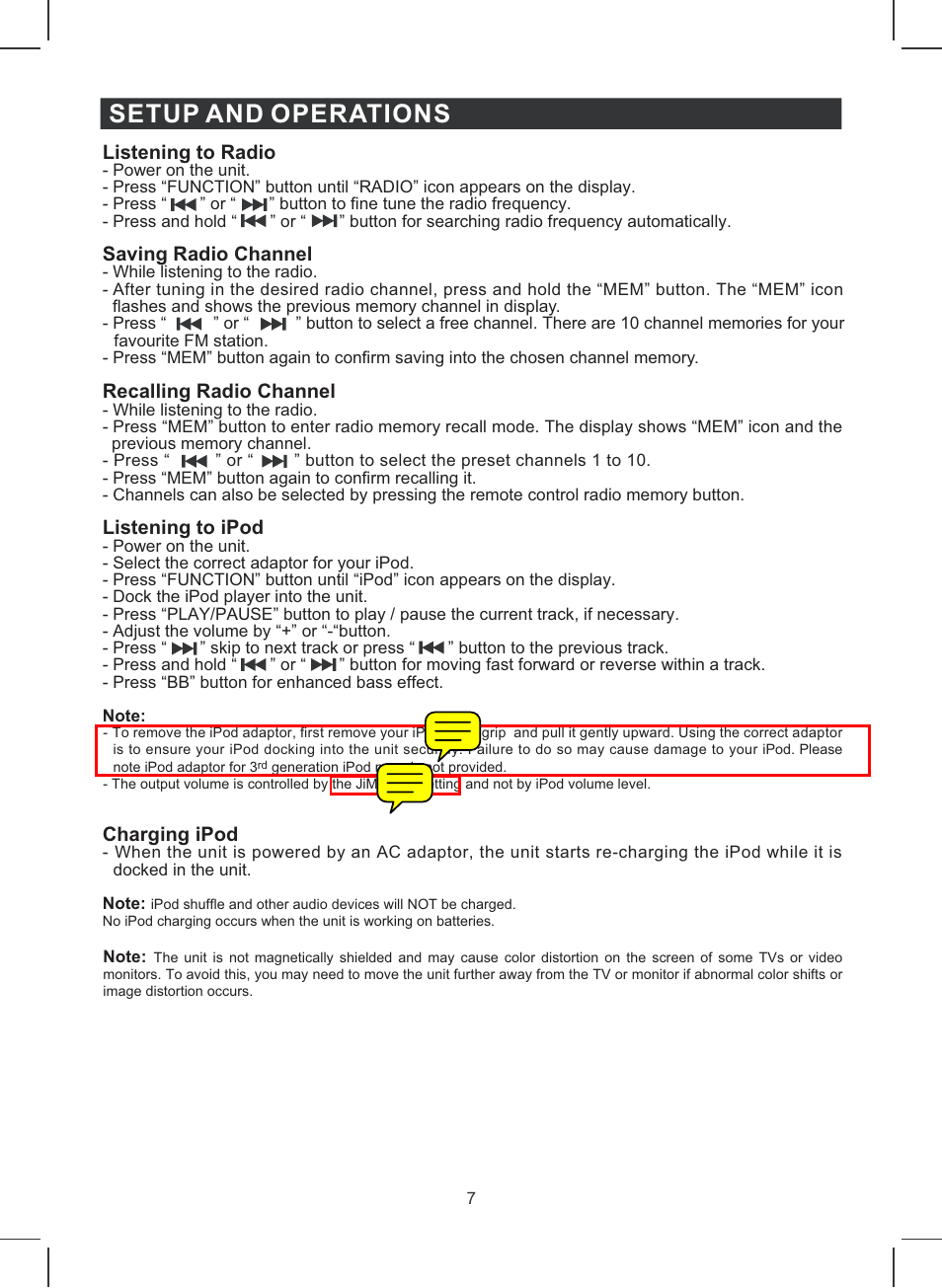 Setup and operations | Jensen JiMS-120 User Manual | Page 8 / 11