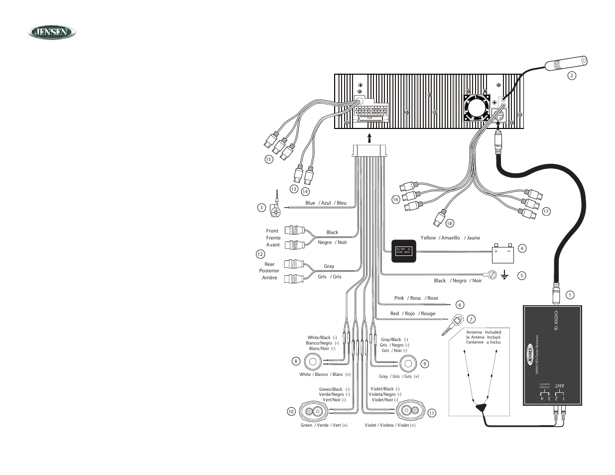 Vm9510, Wiring | Jensen Mobile Multimedia AM/FM/DVD Receiver VM9510 User Manual | Page 4 / 45