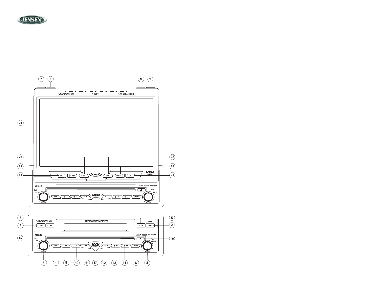 Vm9510, Operation/operación/opération | Jensen Mobile Multimedia AM/FM/DVD Receiver VM9510 User Manual | Page 8 / 45