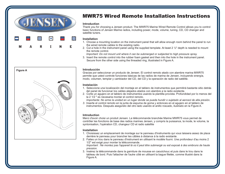 Jensen MWR75 User Manual | 3 pages