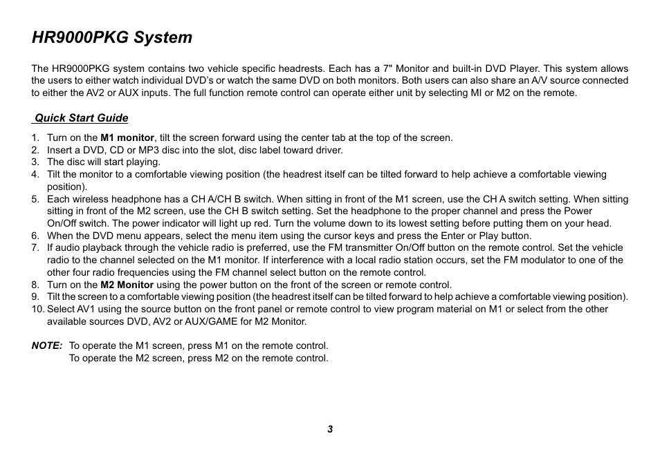 Hr9000pkg system | Jensen HR9000PKG User Manual | Page 3 / 25