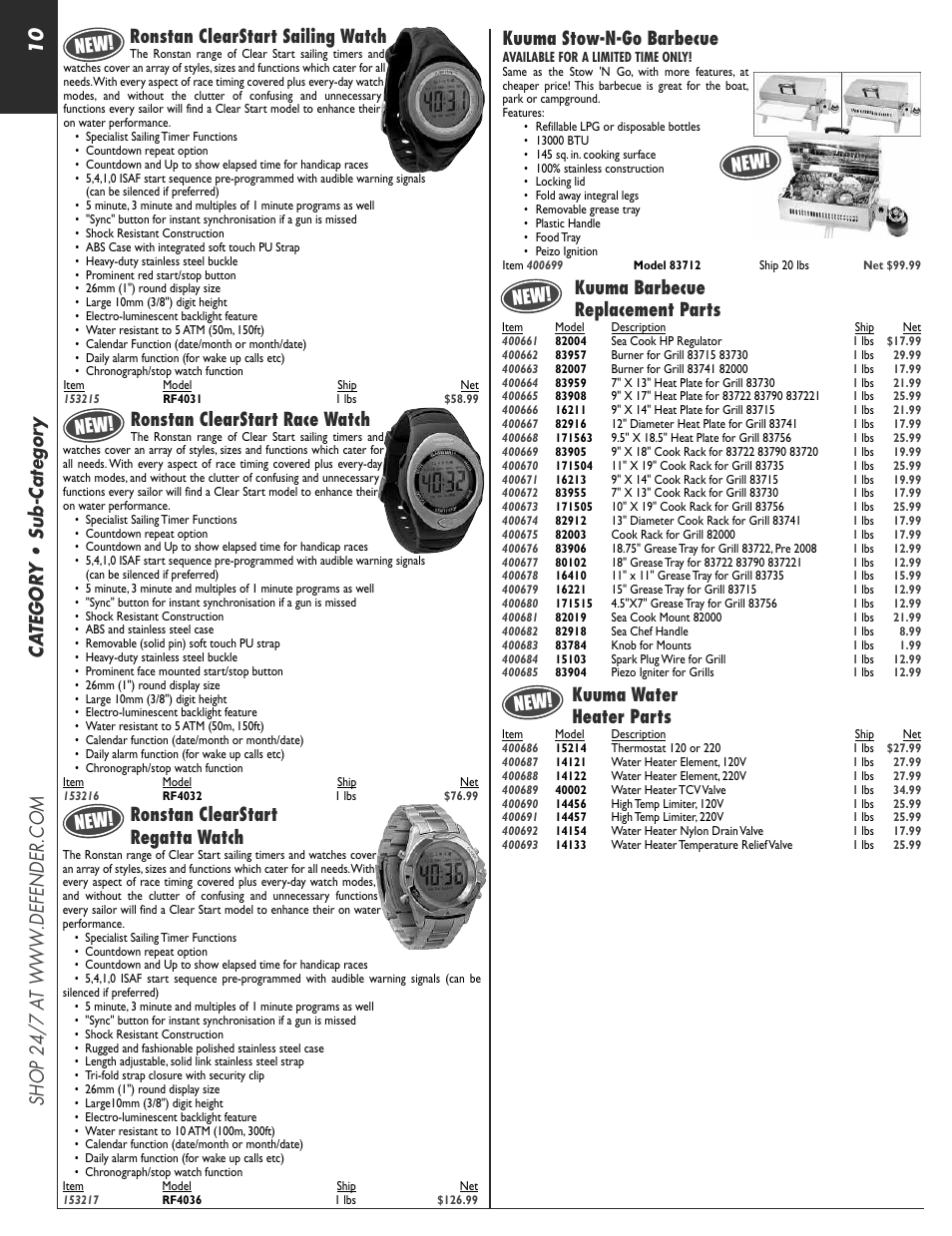 Kuuma water heater parts, New! ronstan clearstart sailing watch, Ronstan clearstart race watch | New! ronstan clearstart regatta watch, New! kuuma stow-n-go barbecue | Jensen 256939 User Manual | Page 10 / 11