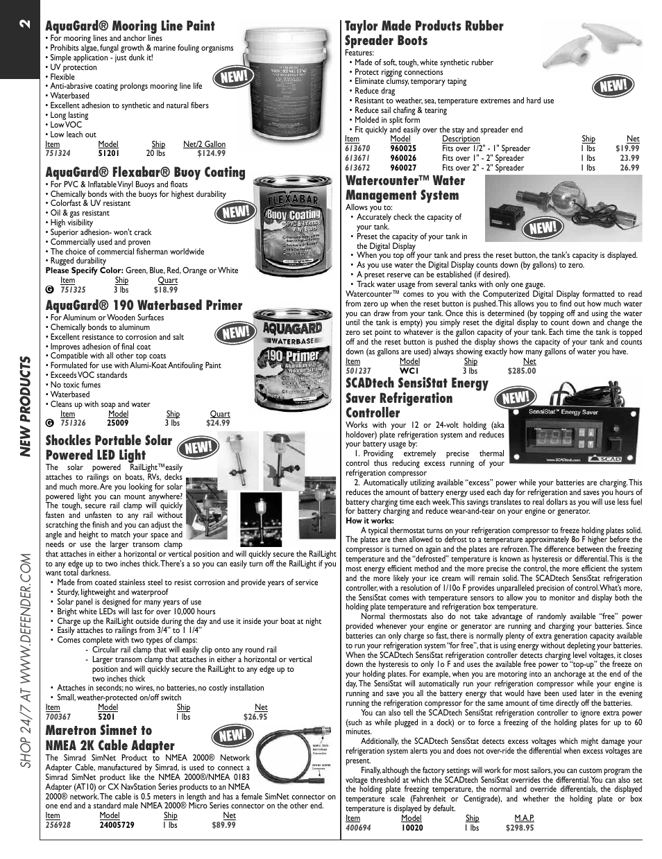 Aquagard® flexabar® buoy coating, Aquagard® 190 waterbased primer, Shockles portable solar powered led light | Taylor made products rubber spreader boots, Watercounter™ water management system, Maretron simnet to nmea 2k cable adapter | Jensen 256939 User Manual | Page 2 / 11