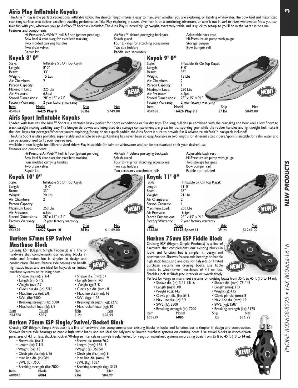 Kayak 8' 0, Kayak 9' 0, Airis sport inflatable kayaks | Kayak 10' 0, Kayak 11' 0, Harken 57mm esp swivel mastbase block, Harken 75mm esp fiddle block, Harken 75mm esp single/swivel/becket block | Jensen 256939 User Manual | Page 3 / 11