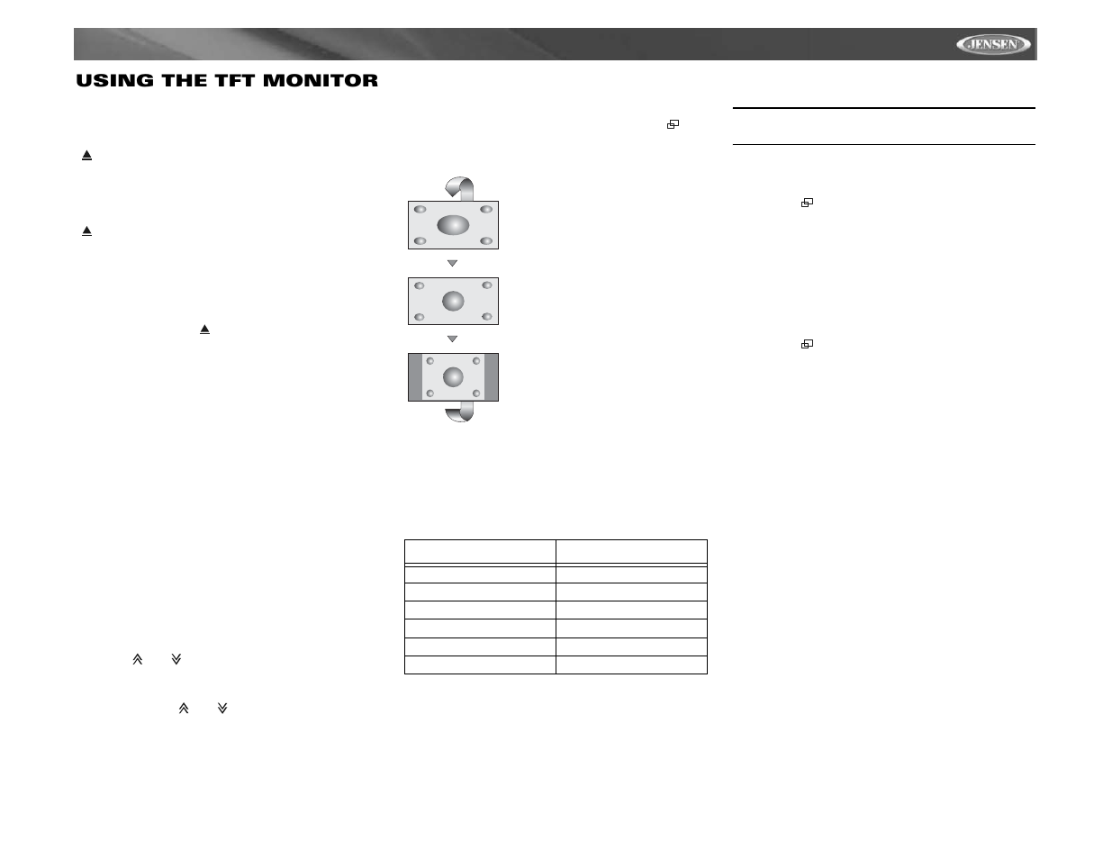 Vm9411 using the tft monitor | Jensen VM9411 User Manual | Page 19 / 110