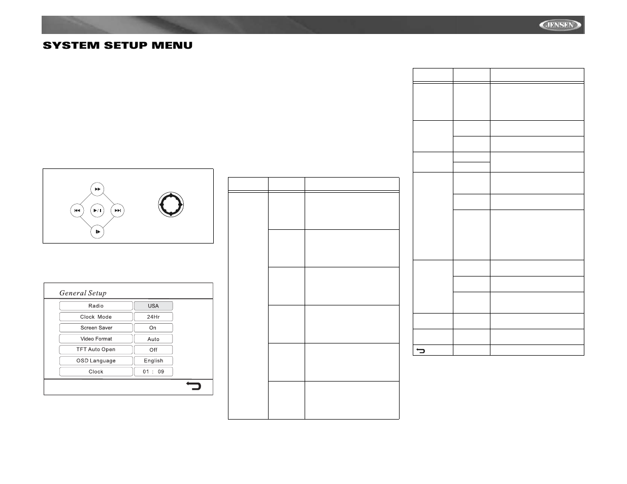 Vm9411 system setup menu | Jensen VM9411 User Manual | Page 23 / 110