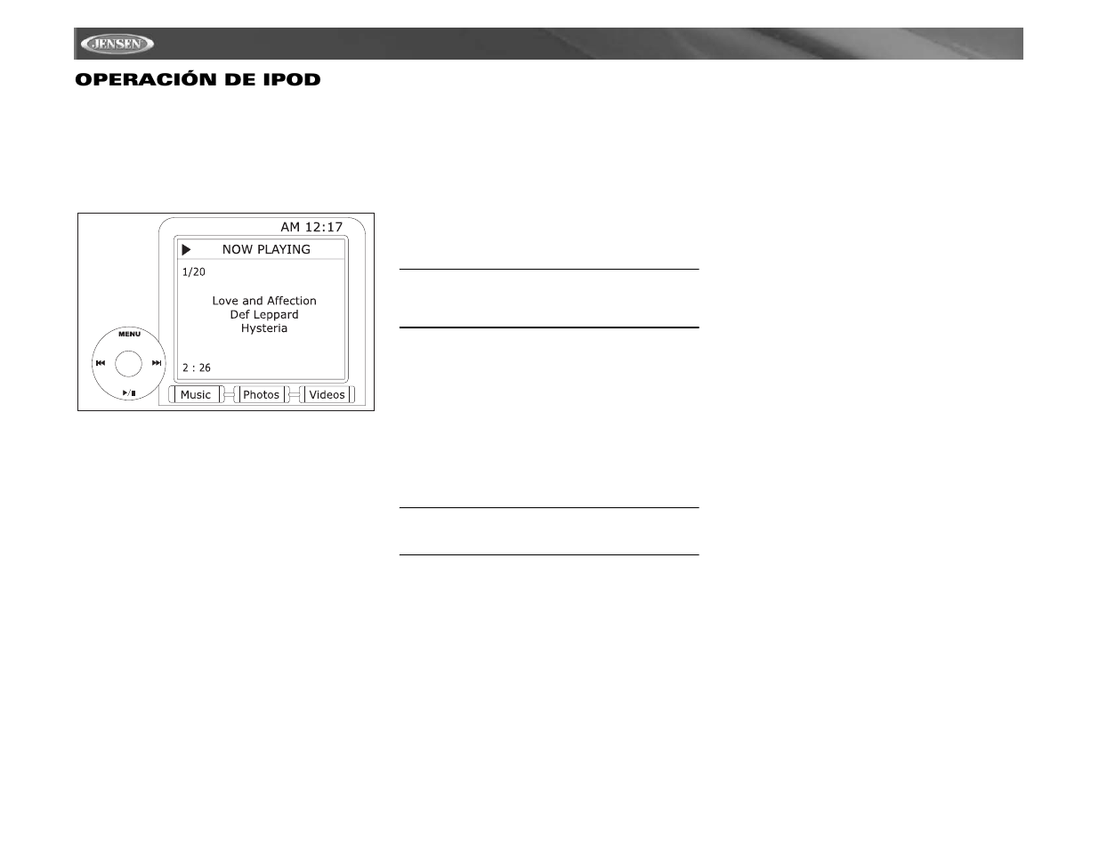 Vm9411 operación de ipod | Jensen VM9411 User Manual | Page 66 / 110