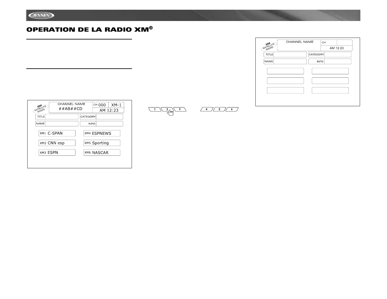 Vm9411 operation de la radio xm | Jensen VM9411 User Manual | Page 68 / 110