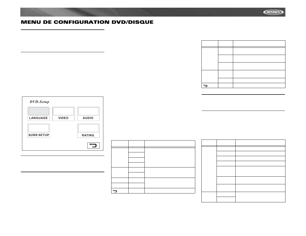 Vm9411 menu de configuration dvd/disque | Jensen VM9411 User Manual | Page 97 / 110