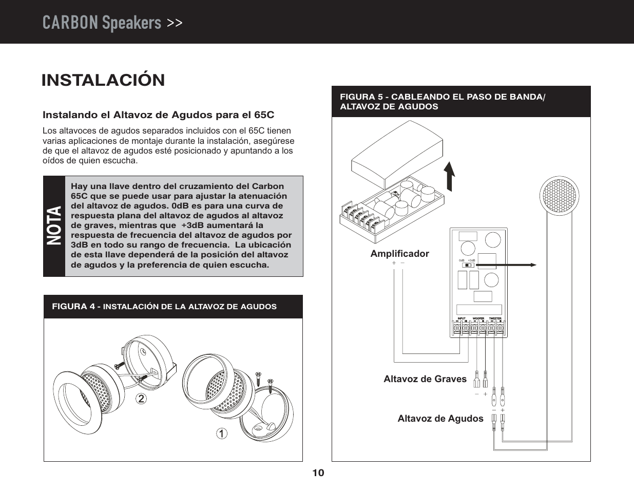 Not a, Carbon speakers, Instalación | Jensen PowerPlus 525 User Manual | Page 12 / 22