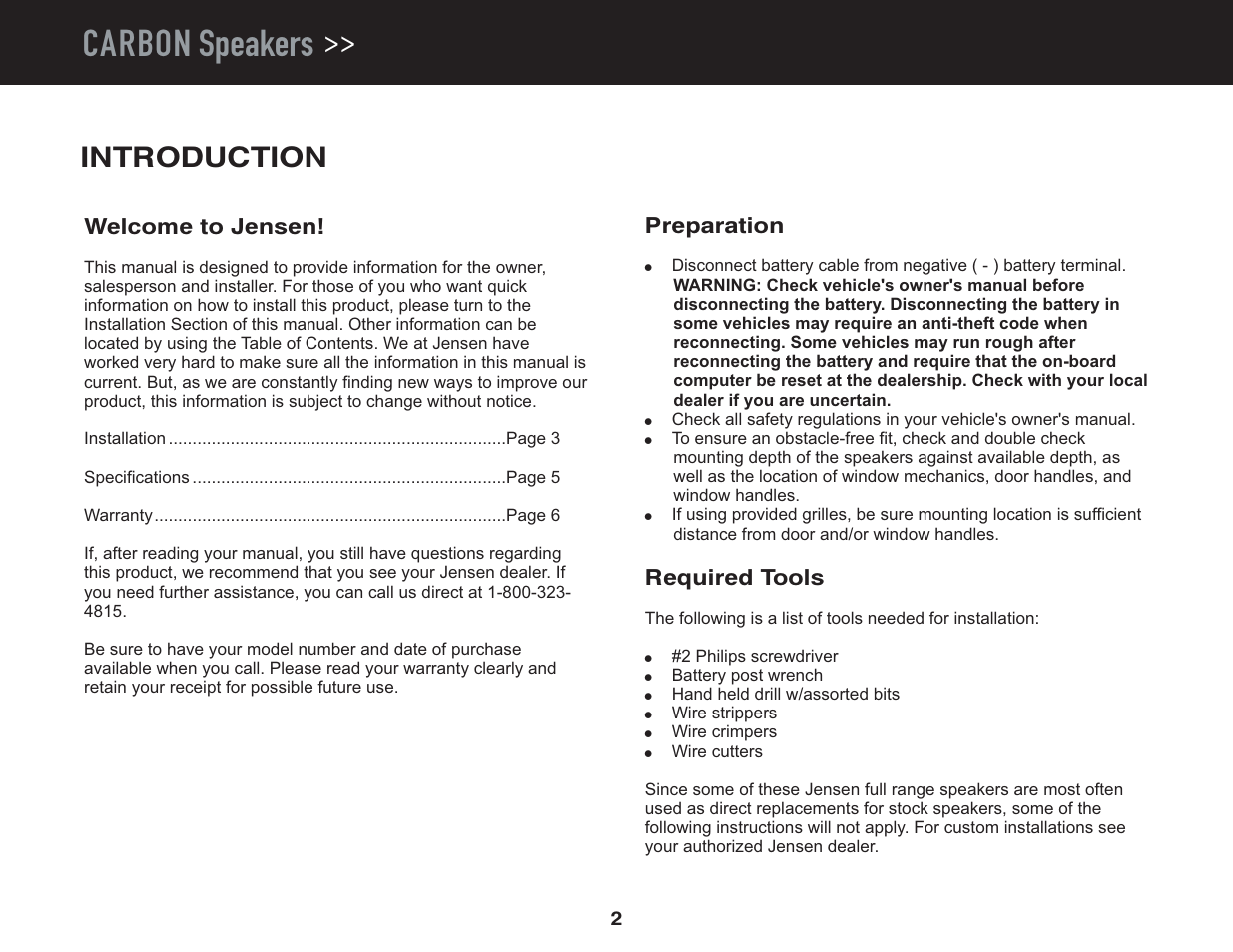 Carbon speakers, Introduction | Jensen PowerPlus 525 User Manual | Page 4 / 22