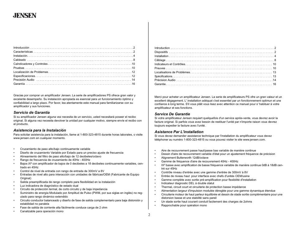 Jensen PS260 User Manual | Page 2 / 16