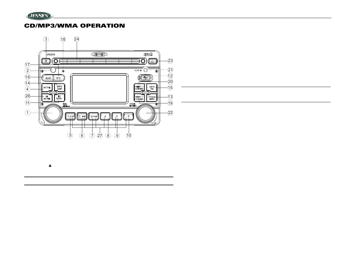 Jrv210, Cd/mp3/wma operation | Jensen JRV210 User Manual | Page 10 / 20