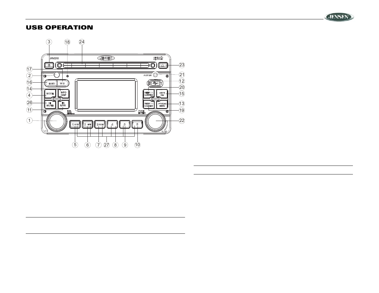 Jrv210, Usb operation | Jensen JRV210 User Manual | Page 11 / 20