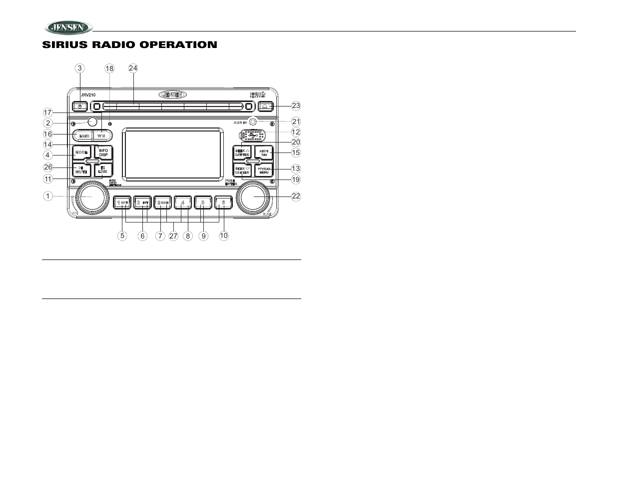 Jrv210, Sirius radio operation | Jensen JRV210 User Manual | Page 12 / 20