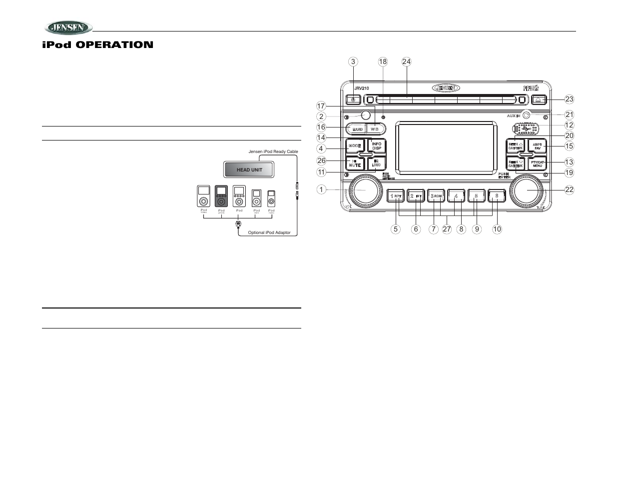 Jrv210, Ipod operation | Jensen JRV210 User Manual | Page 14 / 20