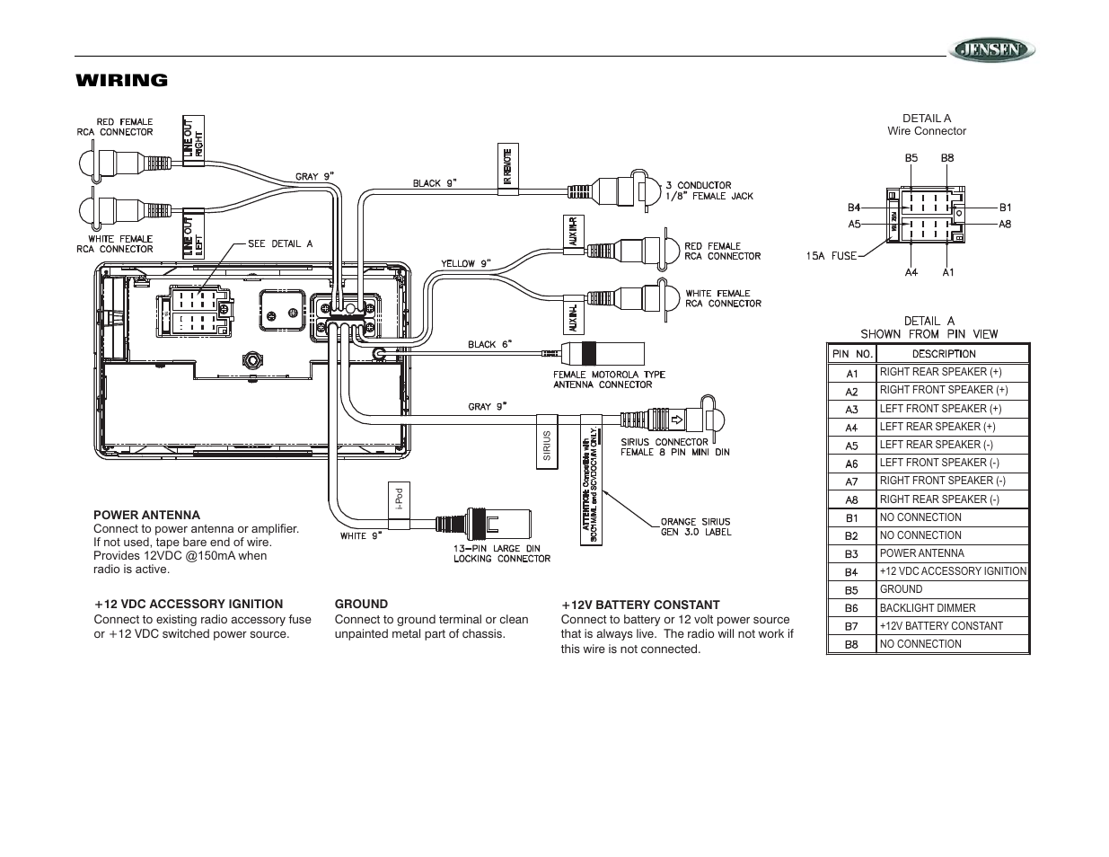 Jrv210, Wiring | Jensen JRV210 User Manual | Page 5 / 20