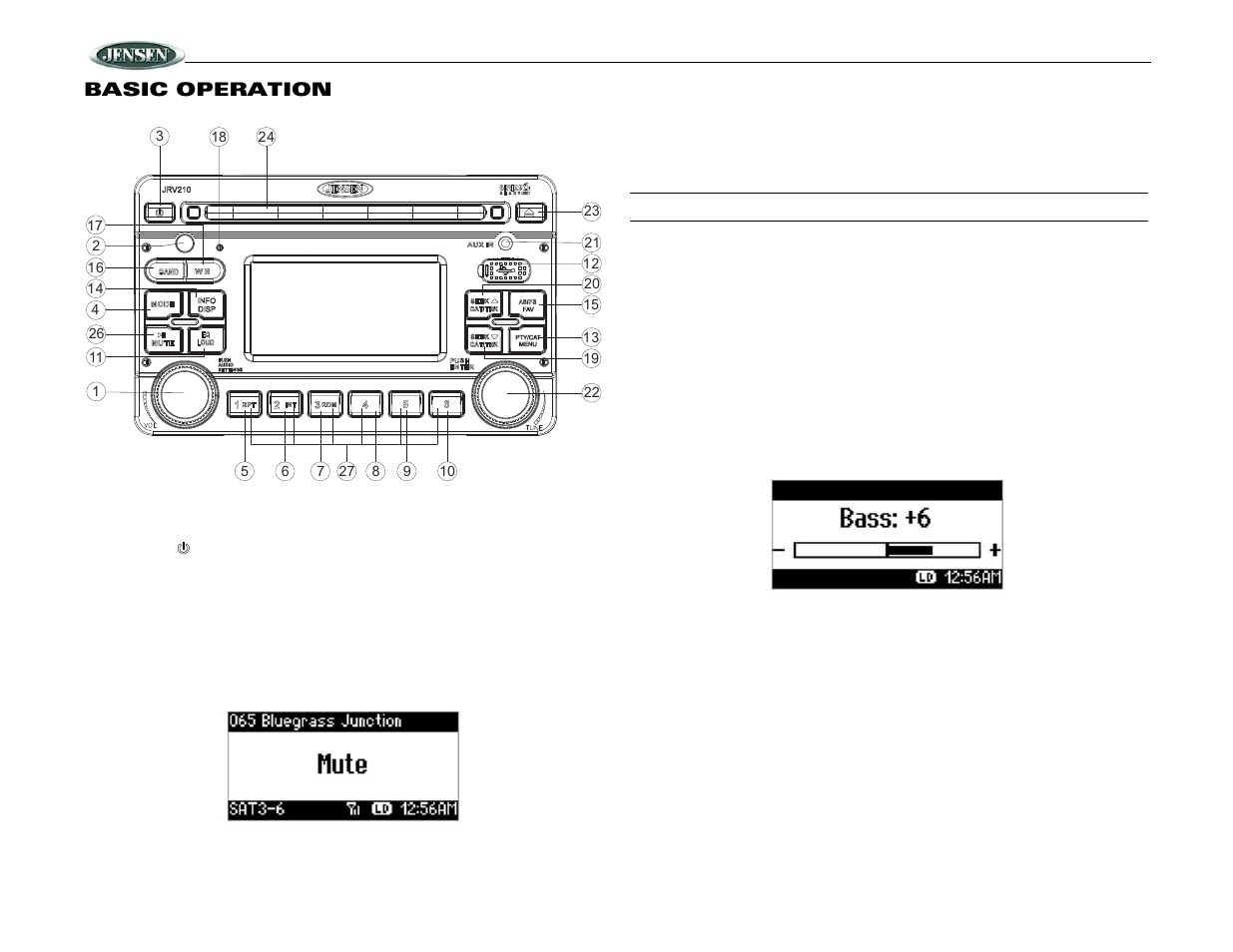 Jrv210, Basic operation | Jensen JRV210 User Manual | Page 6 / 20