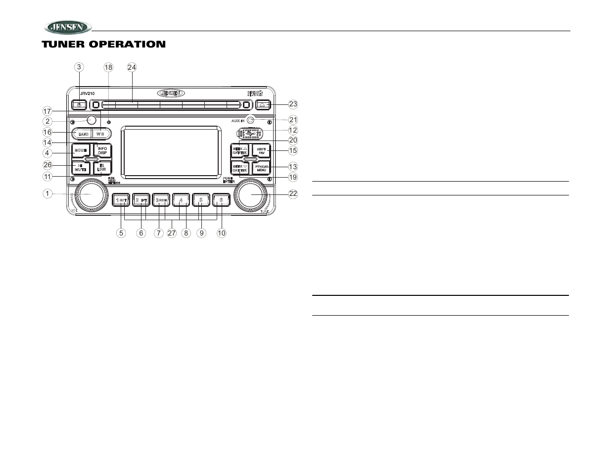Jrv210, Tuner operation | Jensen JRV210 User Manual | Page 8 / 20
