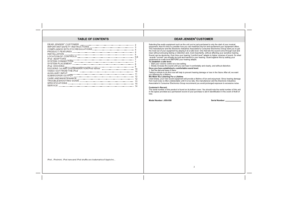 Jensen JiSS-550 User Manual | Page 2 / 8