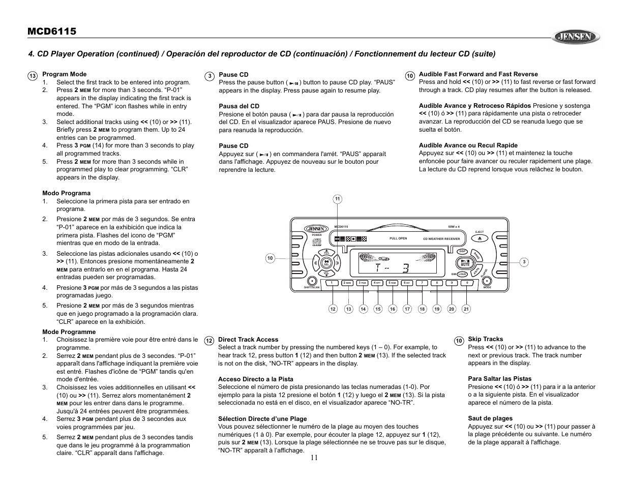 Mcd6115 | Jensen MCD6115 User Manual | Page 11 / 14