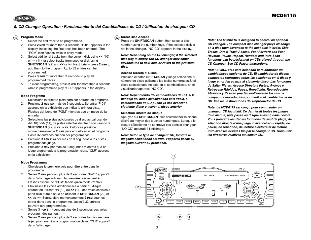 Mcd6115 | Jensen MCD6115 User Manual | Page 12 / 14