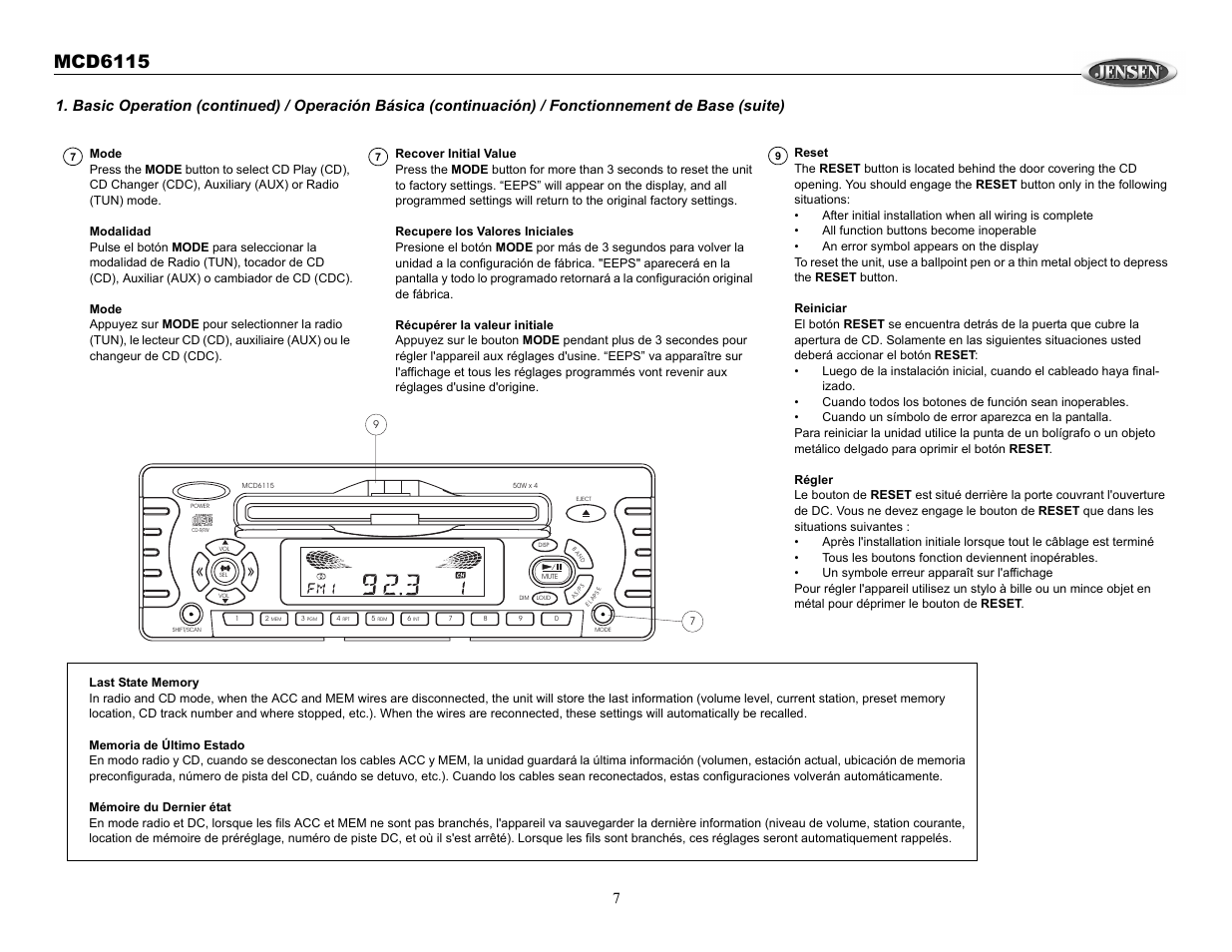 Mcd6115 | Jensen MCD6115 User Manual | Page 7 / 14