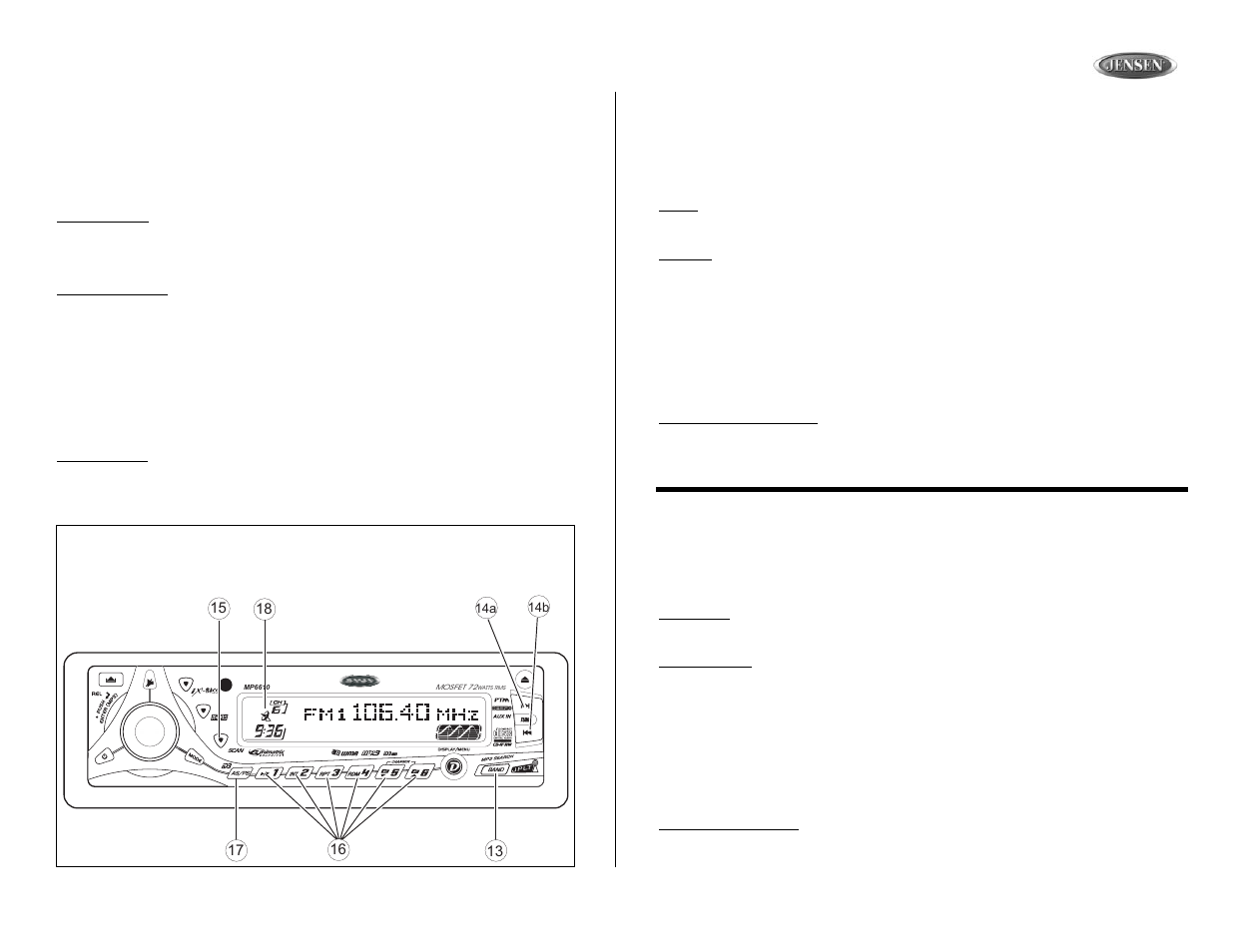 Mp6610, Tuner operation, Operación de la radio | Fonctionnement de la radio | Jensen MP6610 User Manual | Page 13 / 26