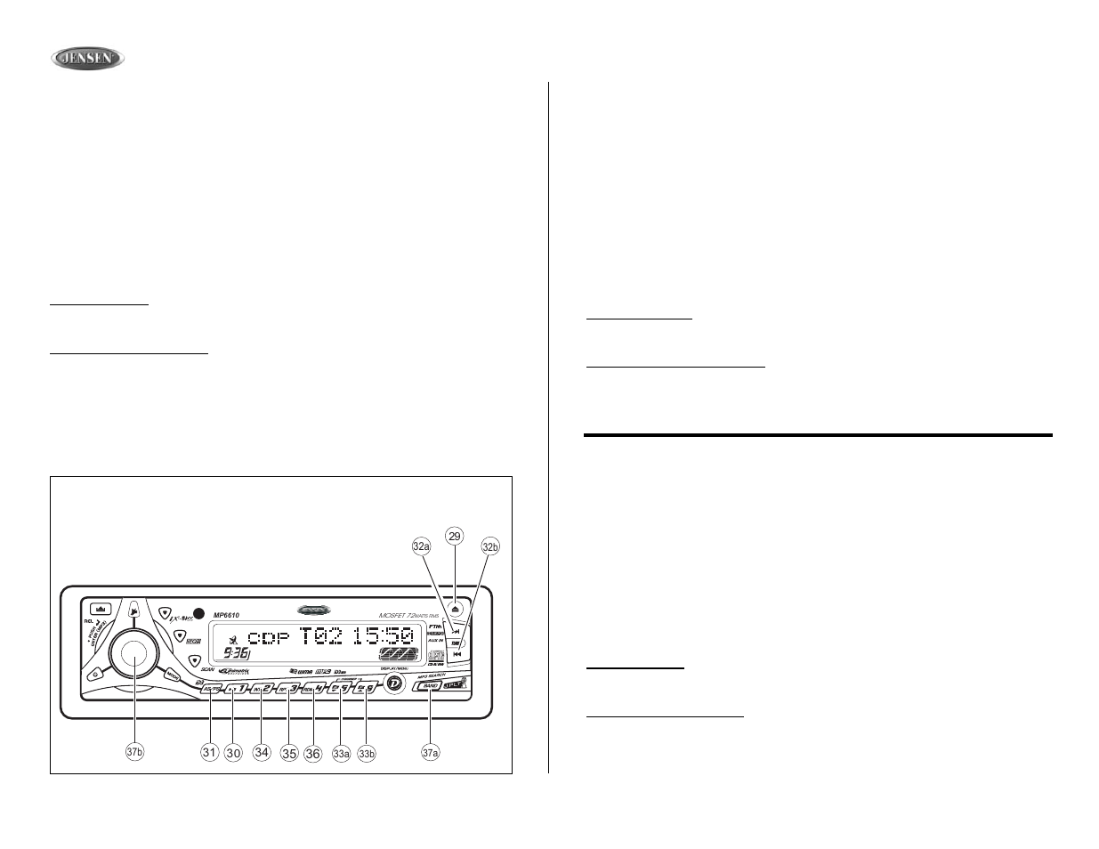 Mp6610, Mp3/wma operation, Operación de mp3/wma | Fonctionnement de mp3/wma | Jensen MP6610 User Manual | Page 18 / 26