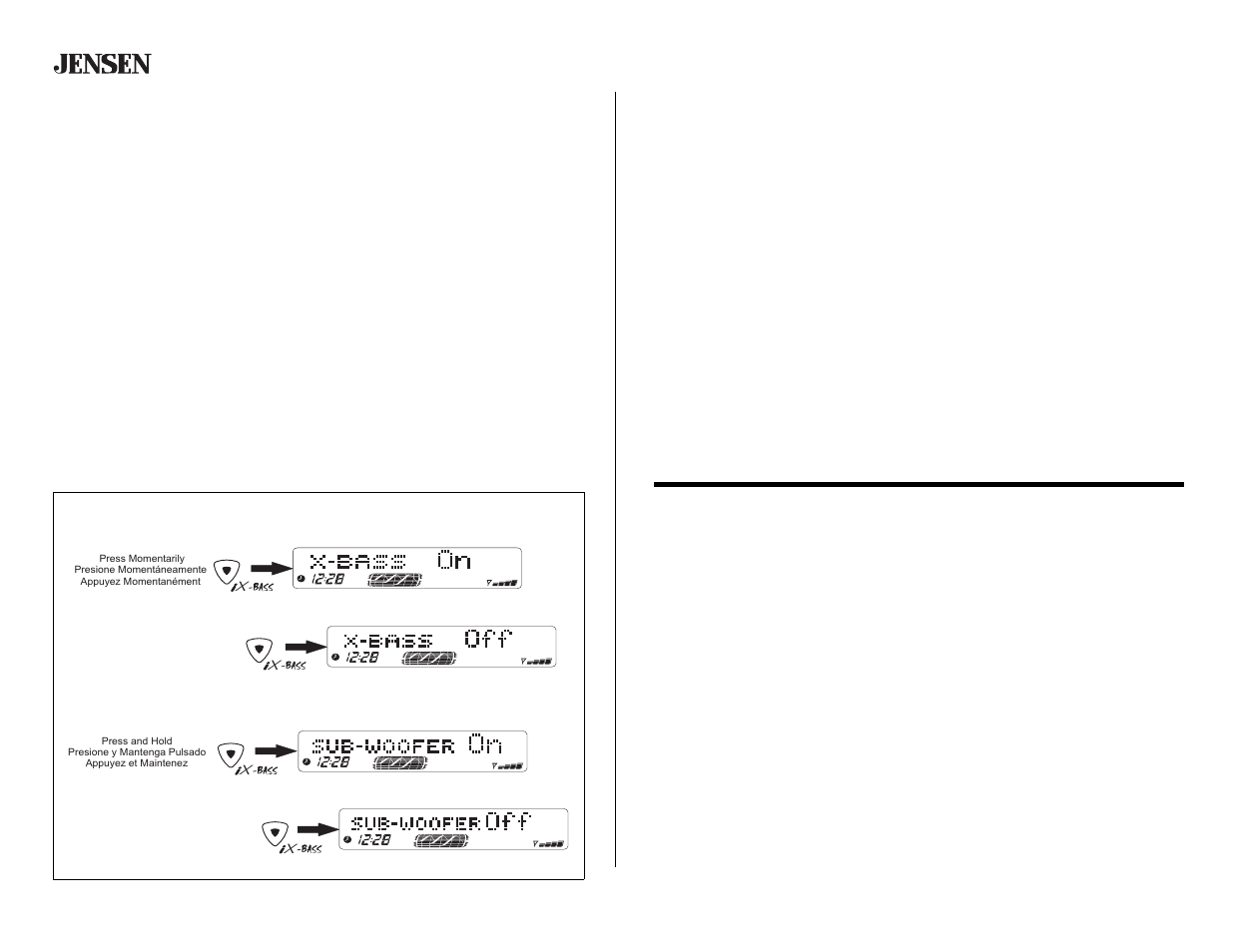 Basic operation (continued), Ix-bass, Equalizer selector | Operación básica (continuado), Selector de ecualizador, Opération de base (continué), Sélectionneur d'égalisateur, Cd4610 | Jensen CD4610 User Manual | Page 8 / 21