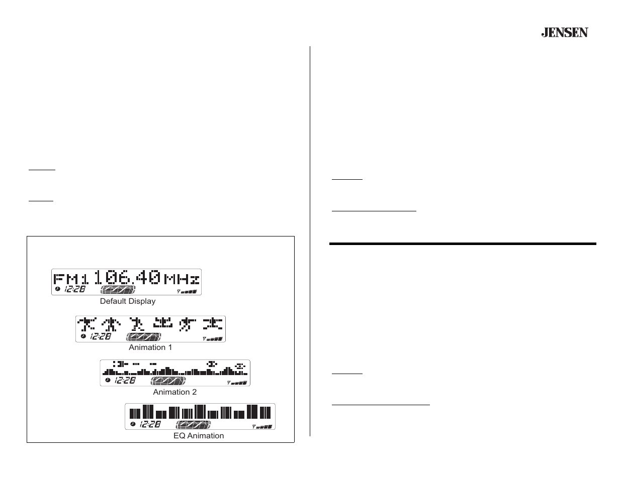 Basic operation (continued), Animation / menu operation, Operación básica (continuado) | Animación / operación del menú, Opération de base (continué), Animation/opération du menu, Cd4610 | Jensen CD4610 User Manual | Page 9 / 21