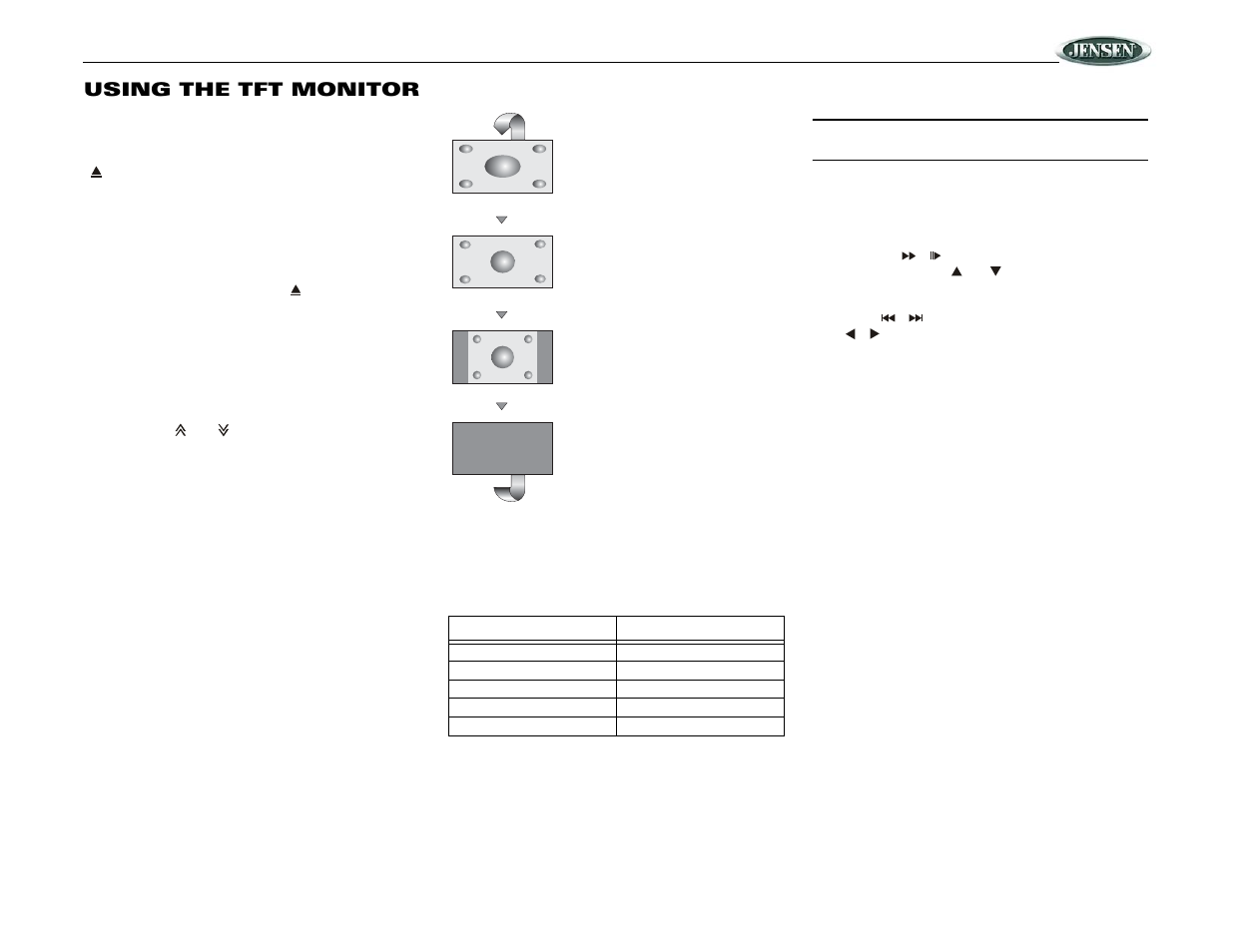 Vm9020ts, Using the tft monitor | Jensen Mobile Multimedia DVD/MP3/WMA Receiver VM9020TS User Manual | Page 11 / 28