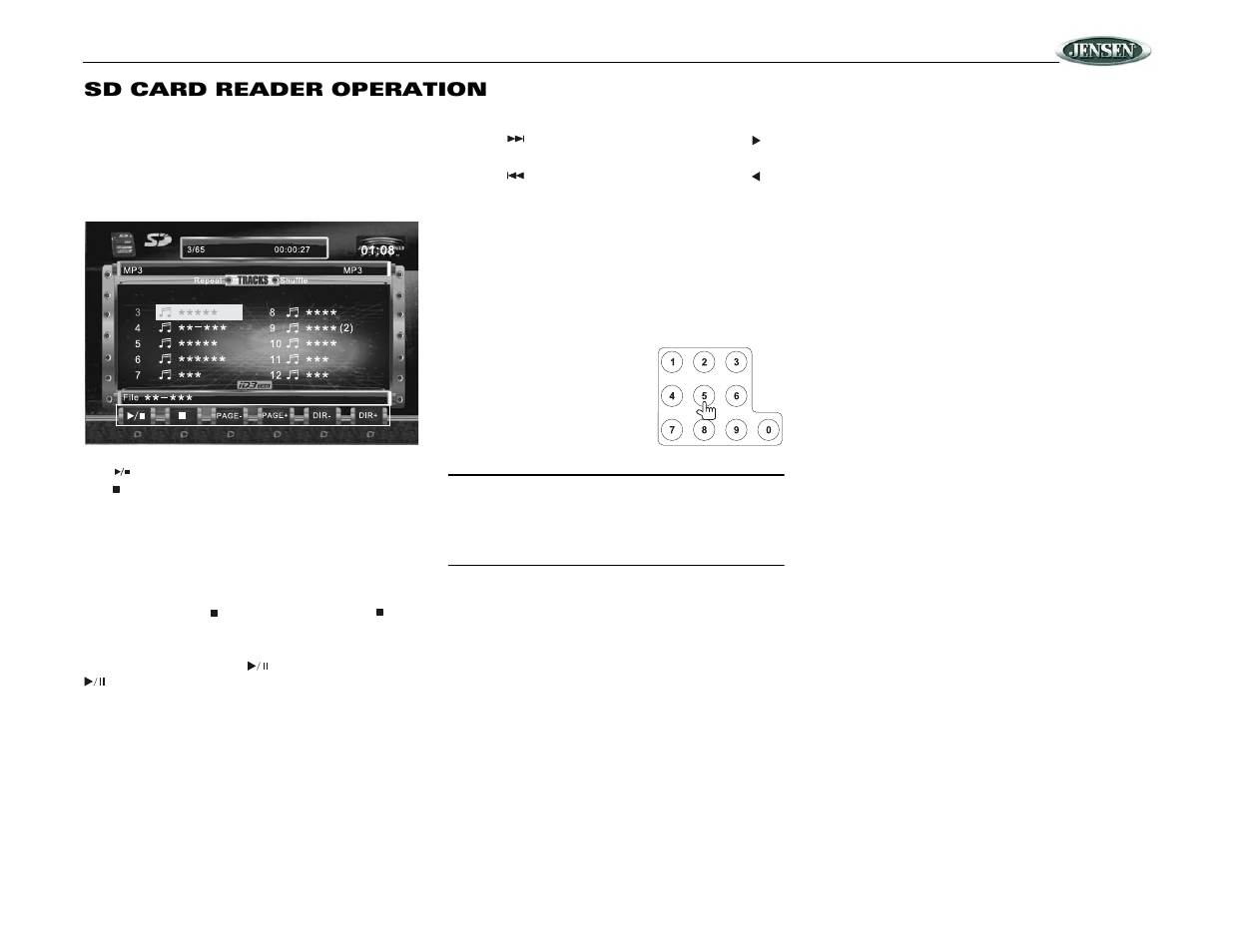 Vm9020ts, Sd card reader operation | Jensen Mobile Multimedia DVD/MP3/WMA Receiver VM9020TS User Manual | Page 23 / 28