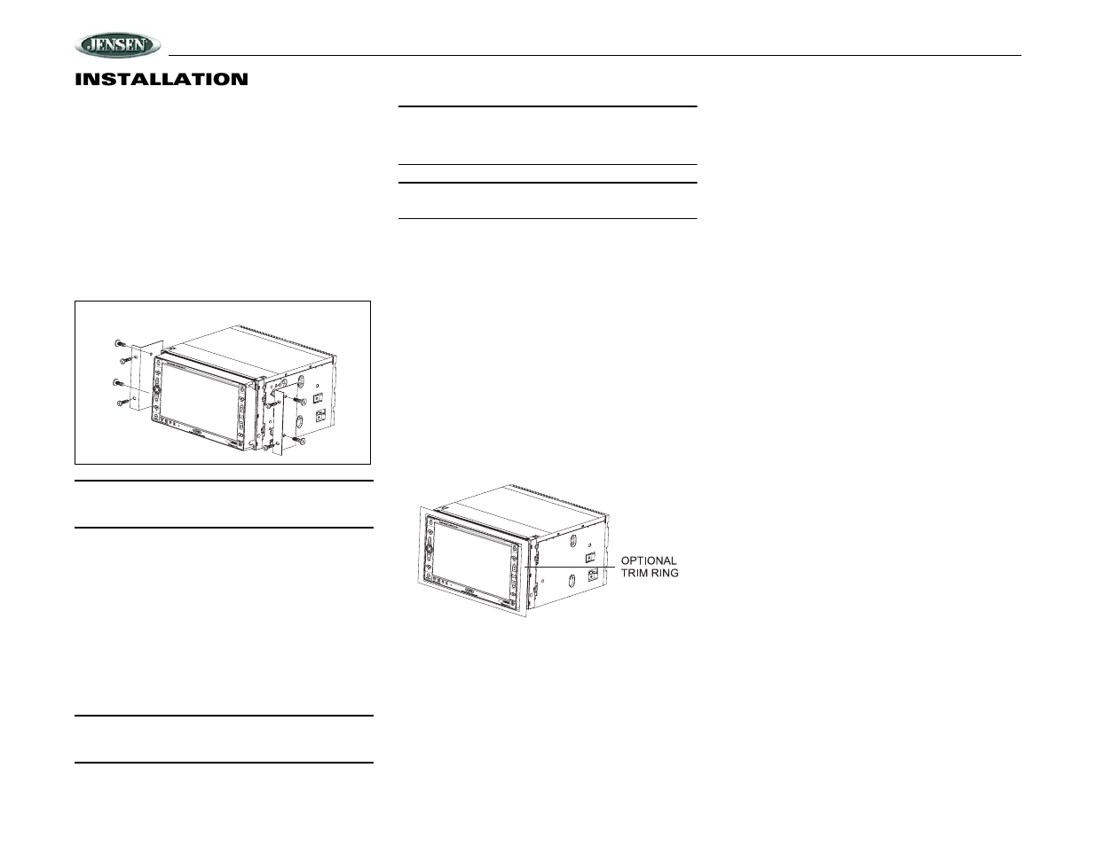 Vm9020ts, Installation | Jensen Mobile Multimedia DVD/MP3/WMA Receiver VM9020TS User Manual | Page 4 / 28