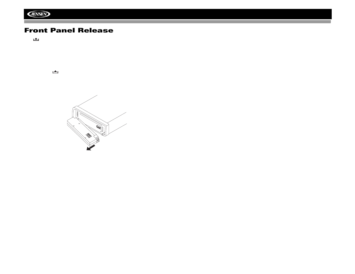 Front panel release | Jensen HD5313IR User Manual | Page 6 / 62