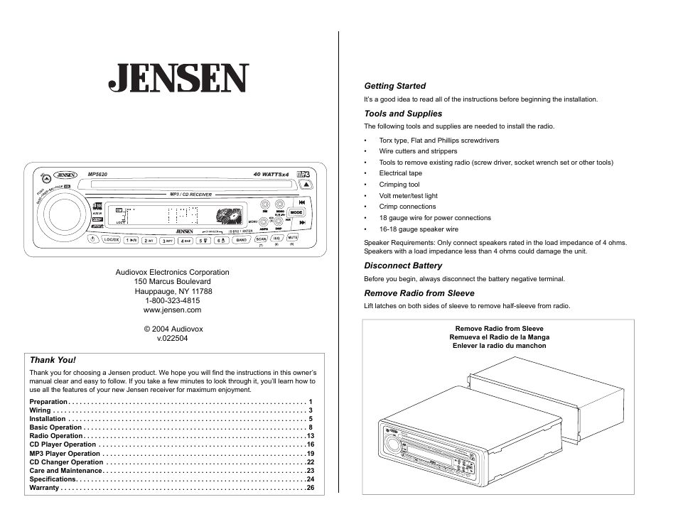 Jensen MP5620SE User Manual | 26 pages