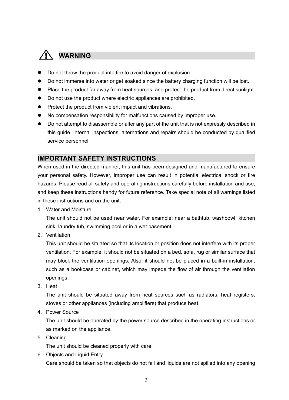 Warning, Important safety instructions | Jensen SMPS-225 User Manual | Page 4 / 16