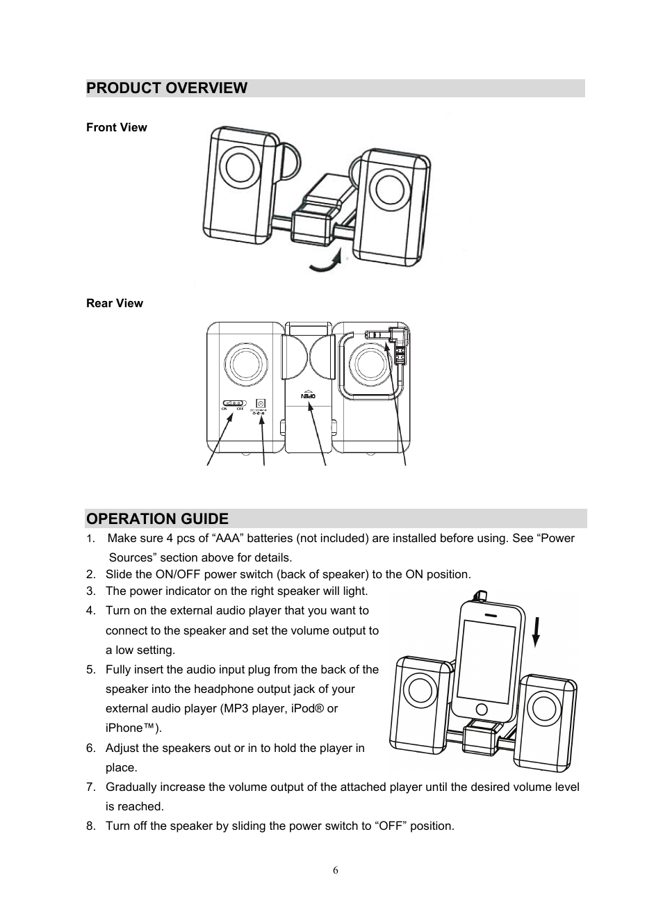 Product overview, Operation guide | Jensen SMPS-225 User Manual | Page 7 / 16