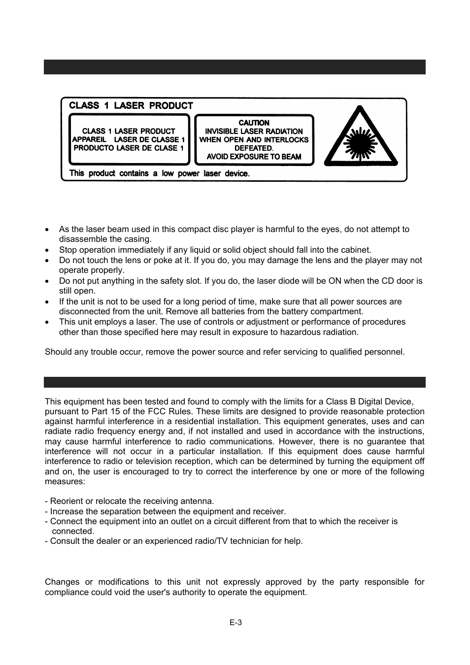Caution, Warning | Jensen CD-480 User Manual | Page 4 / 11