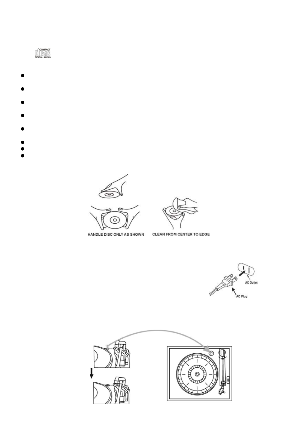 5 handling a record, tape or compact disc, Preparation for use to the mains | Jensen Studebaker SB6060 User Manual | Page 6 / 12