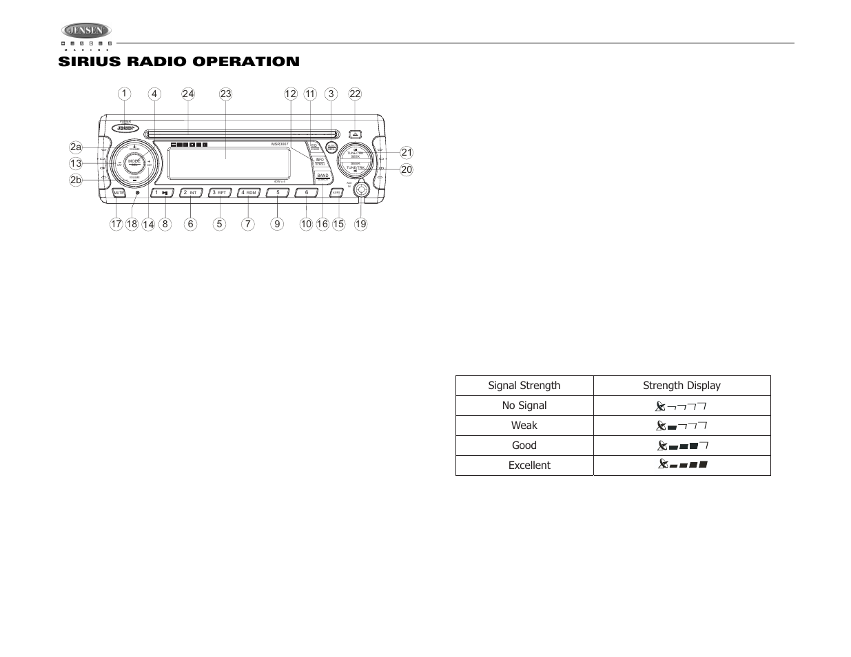 Msr3007, Sirius radio operation | Jensen MSR3007 User Manual | Page 10 / 38