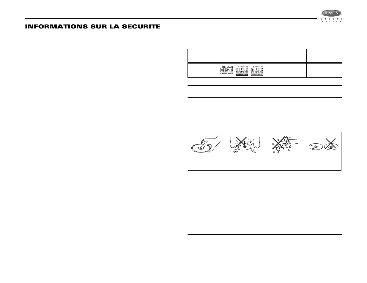 Msr3007, Informations sur la securite | Jensen MSR3007 User Manual | Page 27 / 38