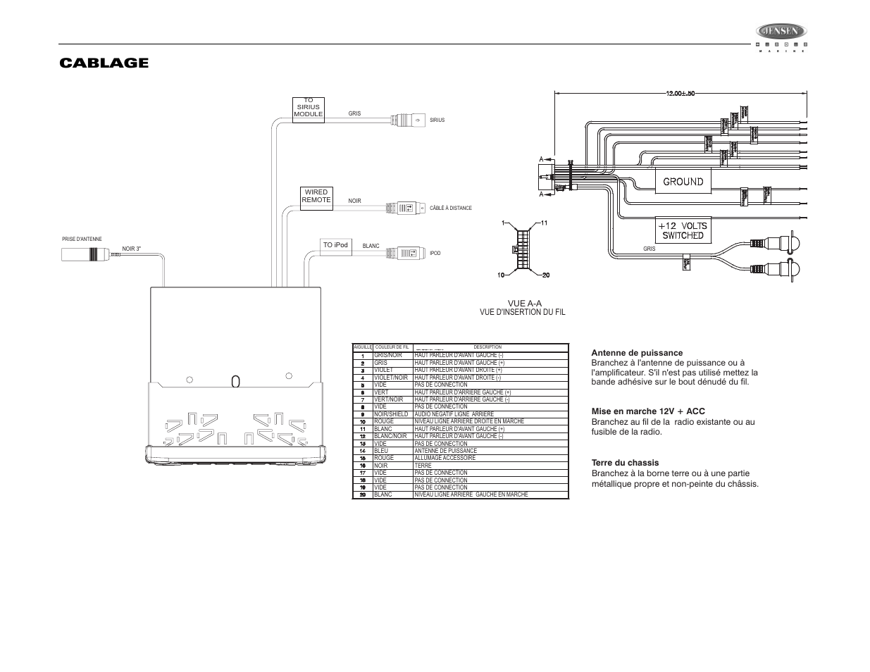 Msr3007, Cablage | Jensen MSR3007 User Manual | Page 29 / 38