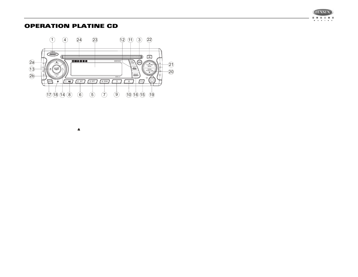 Msr3007, Operation platine cd, Insérer et ejecter un disque | Contrôler la reproduction du disque | Jensen MSR3007 User Manual | Page 33 / 38