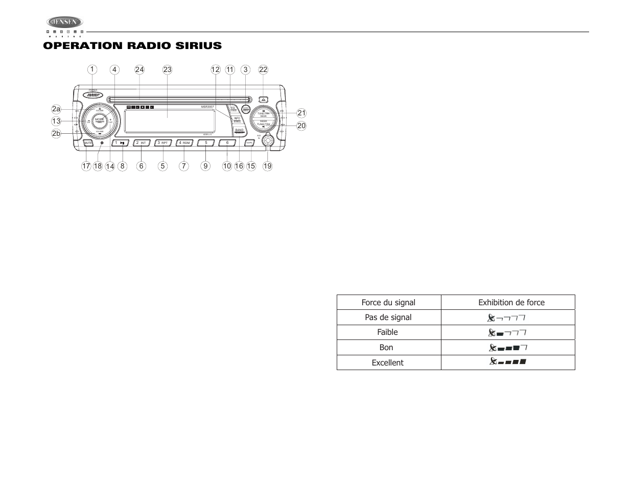 Msr3007, Operation radio sirius | Jensen MSR3007 User Manual | Page 34 / 38