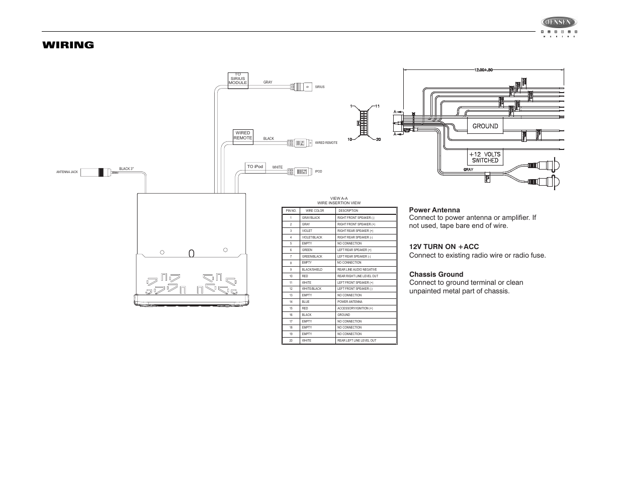 Msr3007, Wiring | Jensen MSR3007 User Manual | Page 5 / 38